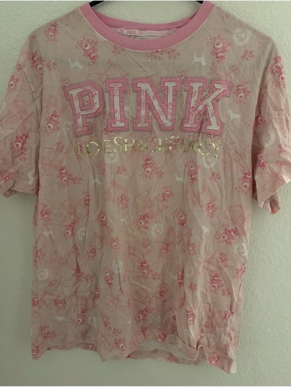 PINK Victoria's Secret Light Pink Floral Logo Tee